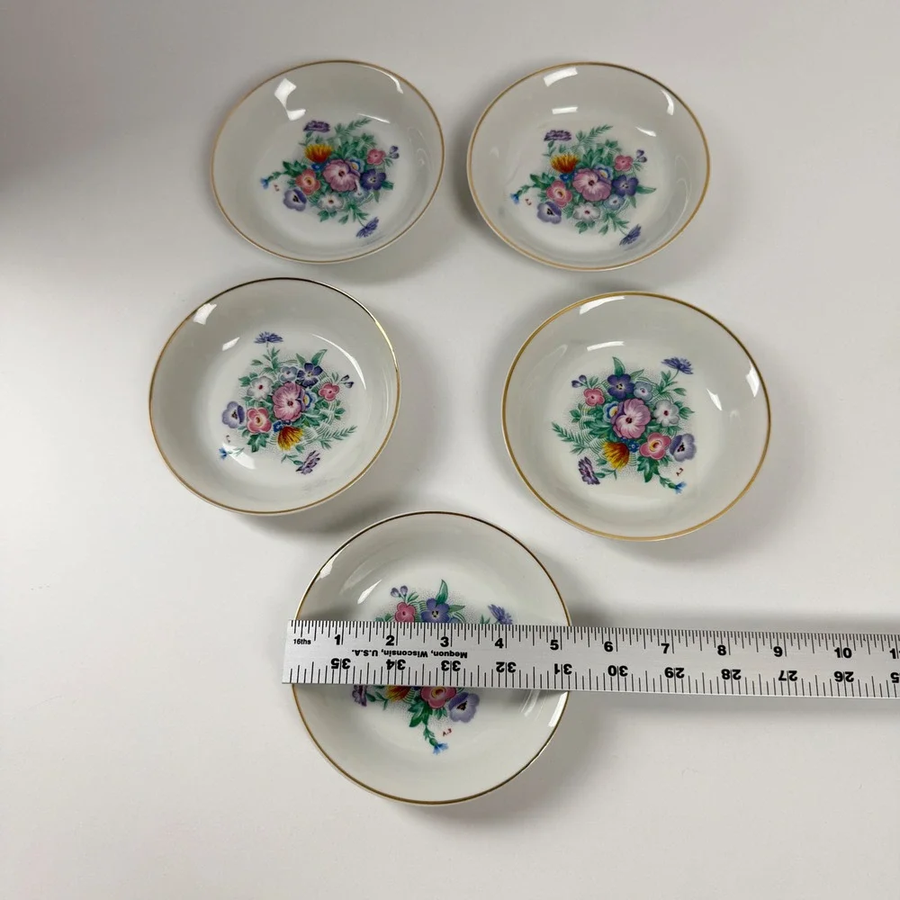Antique Ch Field Haviland Limoges Berry‎ Bowls Set 5 Floral Gold Trim France